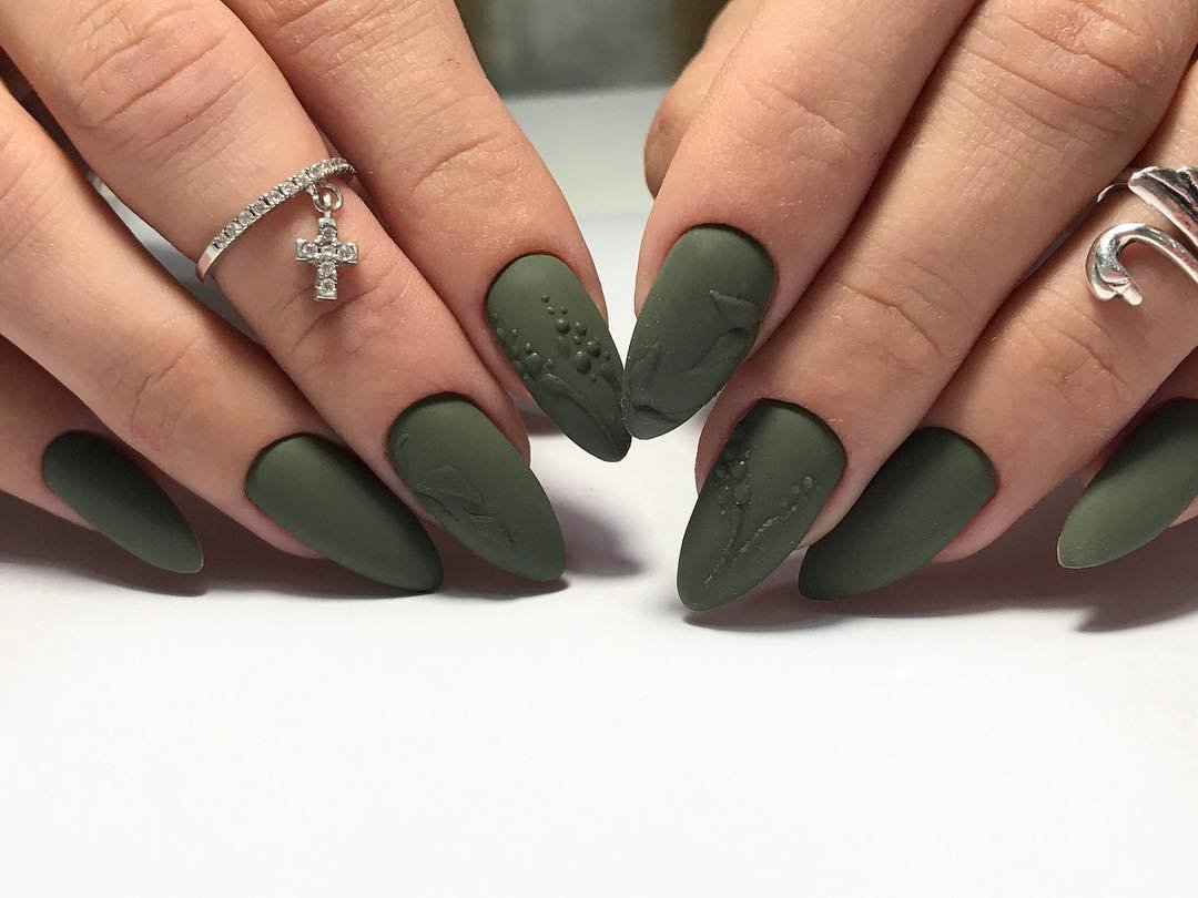 Зеленые Матовые Ногти